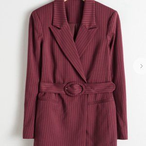 & Other Stores Burgundy Pinstripe Belted Blazer